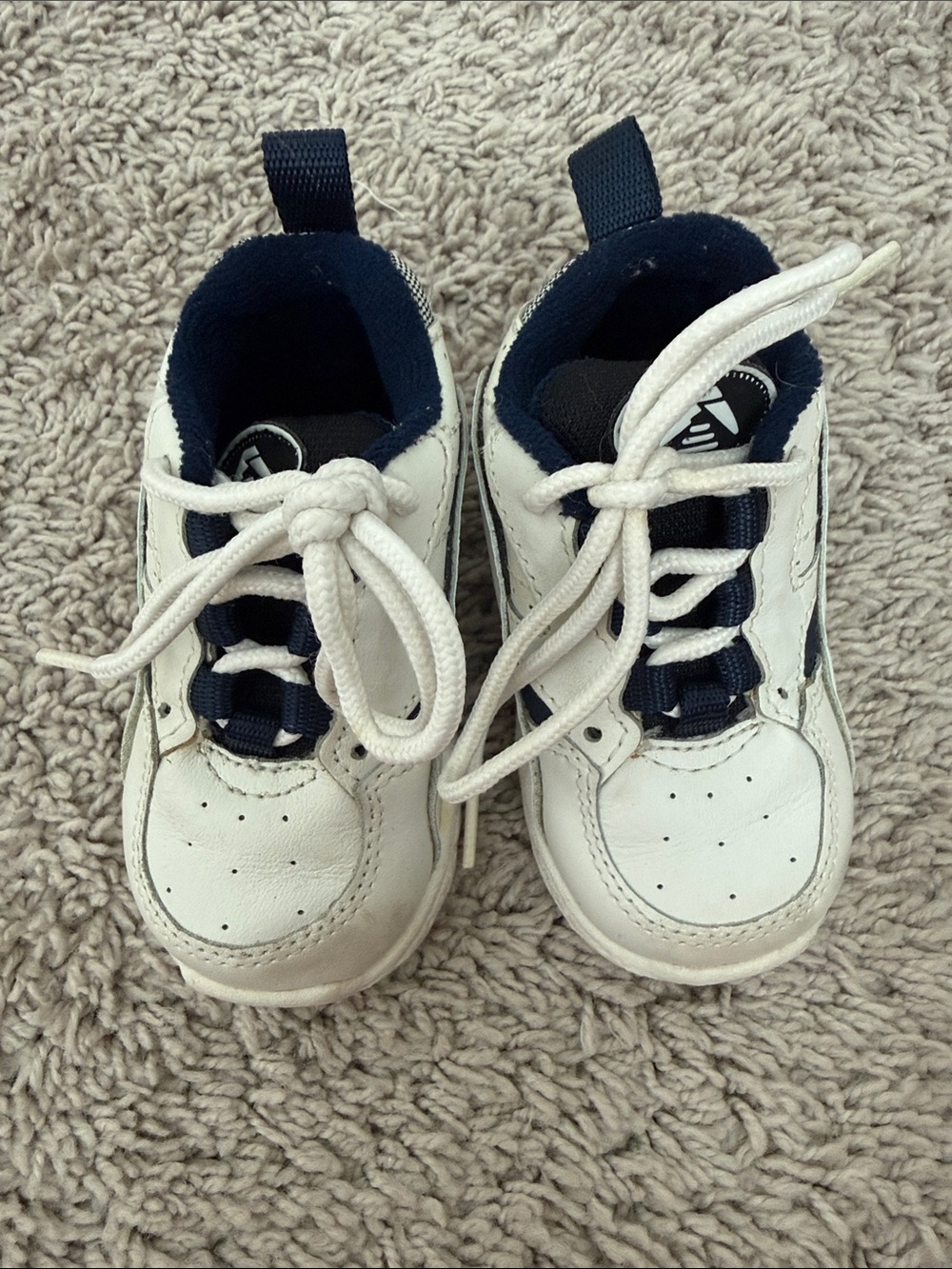 Superoos Vintage Baby White and Navy Athletic Sneakers